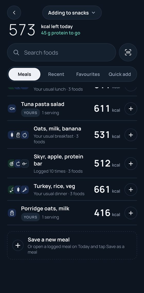 Meals tab